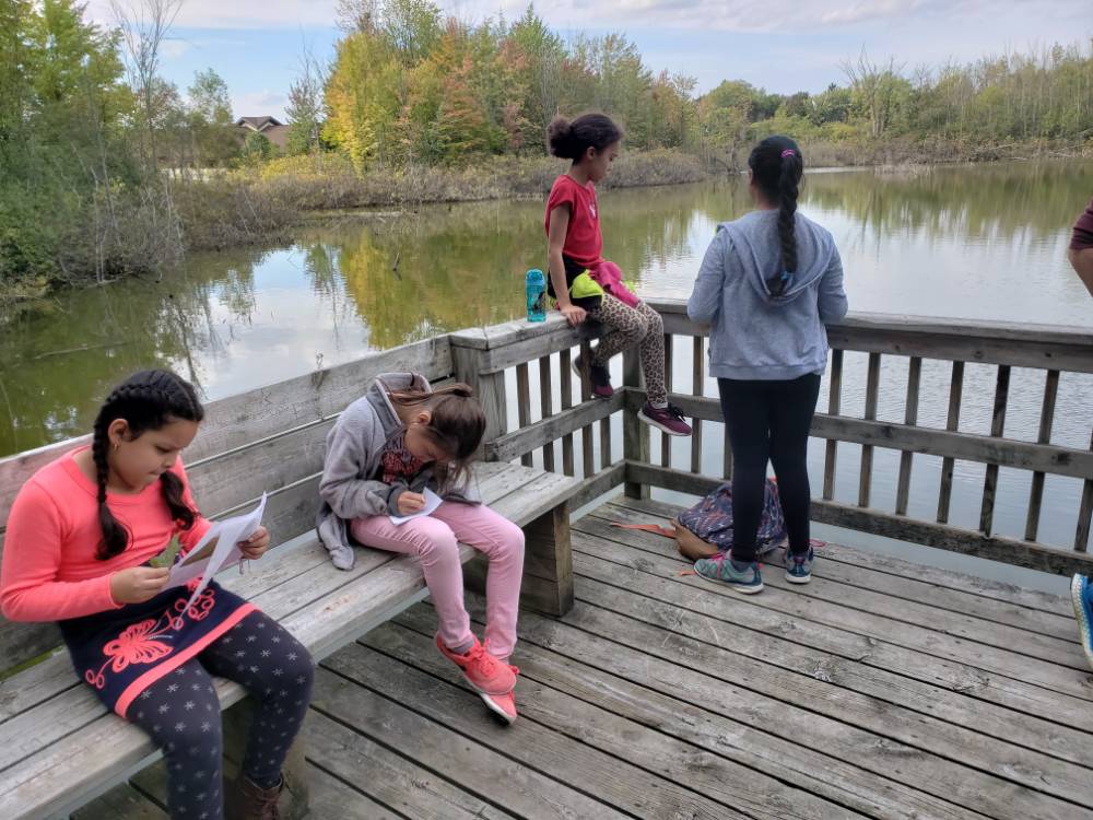 Lee Elementary students exploring a pond